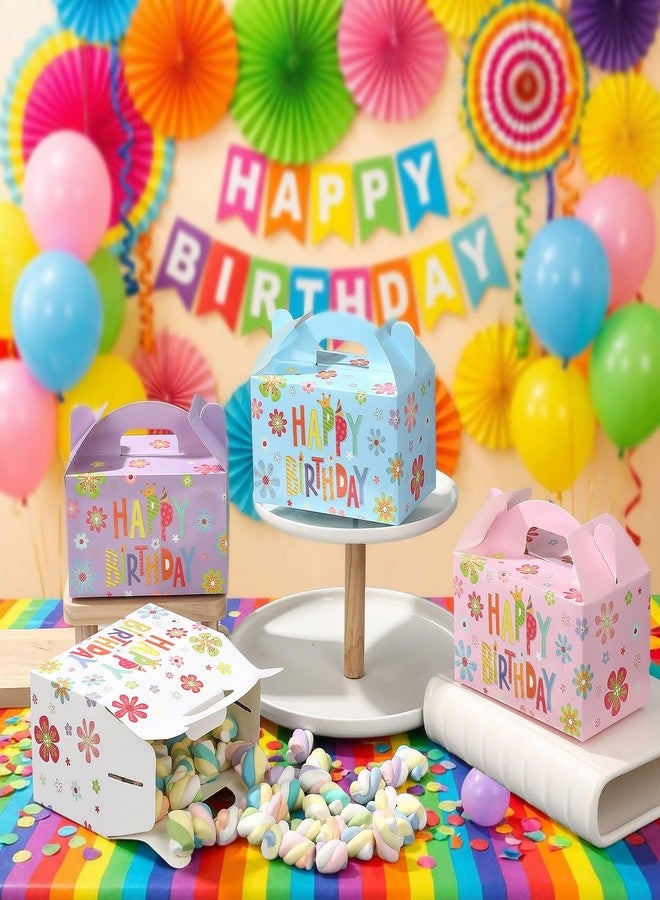 Capoda 12 Pcs Happy Birthday Party Favor Treat Boxes Colorful Flower Gable Gift Boxes Paper Goodie Snack Candy Box with Handle Gift Wrapping for Party Supplies 6 x 3.5 x 3.5 Inch (Happy Birthday) - Image 2